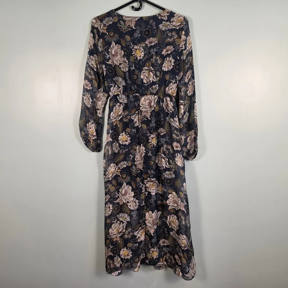 Elena Baldi Italy Silk Blend Floral Paisley Midi Dress Navy Blue Womens Small - Picture 2 of 9